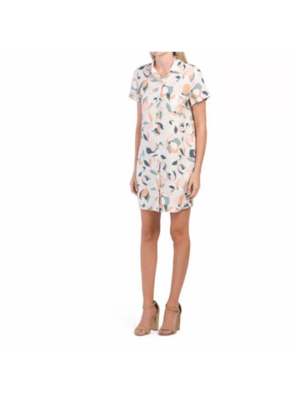 Rachel Zoe 100% Linen Floral Short Sleeve Shirt Dress Size L
